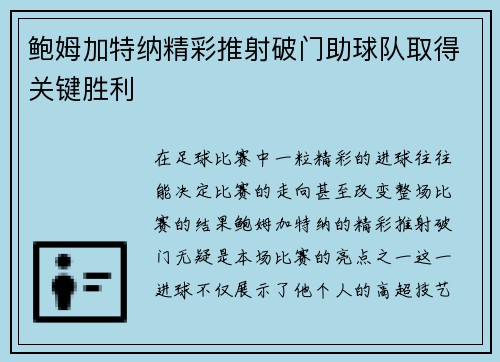 鲍姆加特纳精彩推射破门助球队取得关键胜利