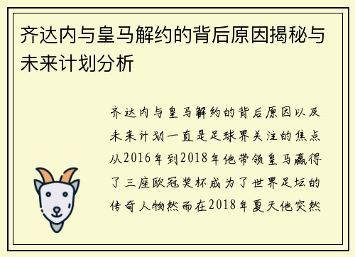 齐达内与皇马解约的背后原因揭秘与未来计划分析
